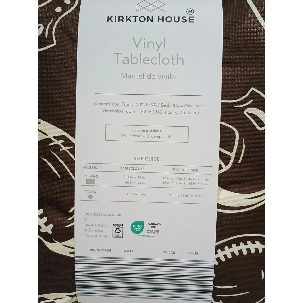 Kirkton House Football Vinyl Tablecloth Brown White Oblong 60x84 Game Day 715838